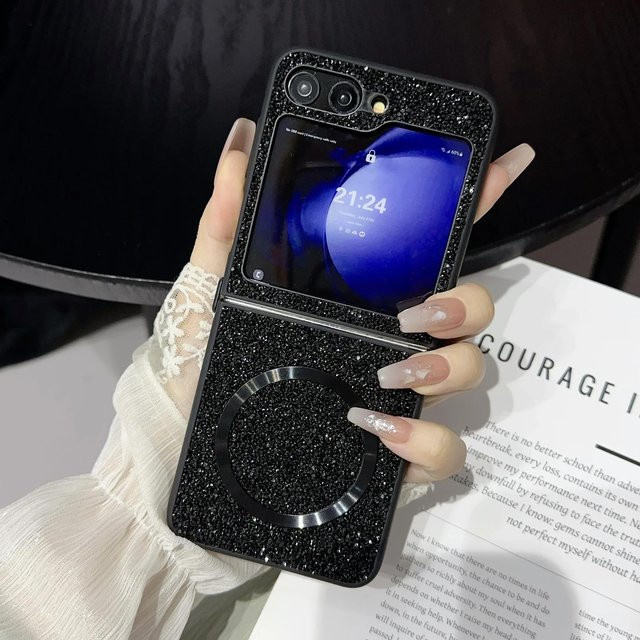 Magnetische Glitzernde Diamant Handyhülle aus weichem TPU für Samsung Galaxy Z Flip 7 6 5 4 3 in Schwarz - Bild 1