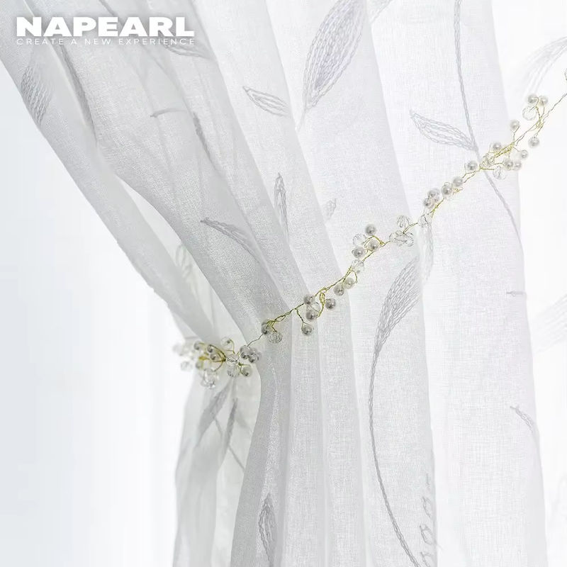 NAPEARL Weiße bestickte Voile-Vorhänge, transparente Fenstervorhänge für Schlafzimmer und Wohnzimmer, Breite: 130 cm, Höhe: 100 cm - Bild 3