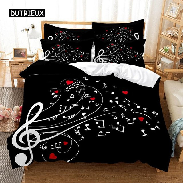 Musik-Bettwäsche-Set mit 3D-Digitaldruck in Schwarz von Binchi Outdoor Product, B/H: 135 x 200 cm - Bild 1