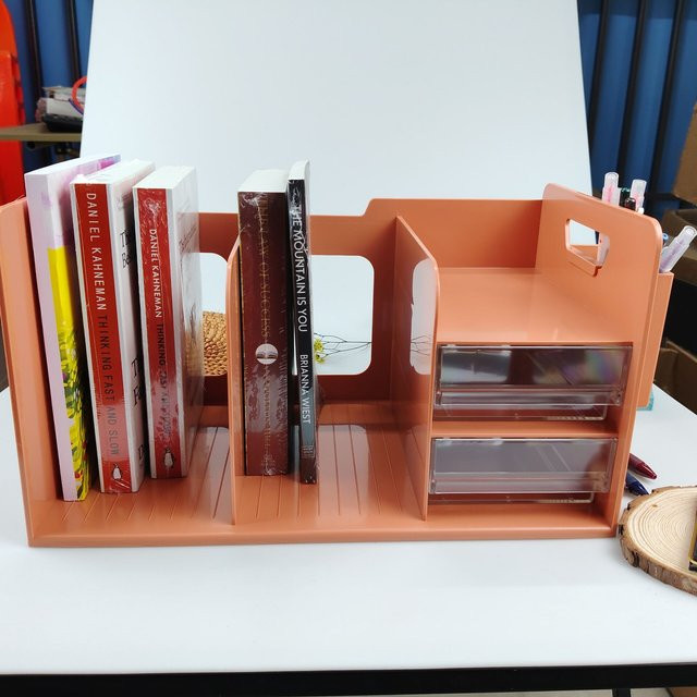 Multifunktionales Bücherregal mit Schublade und Schallwand aus Kunststoff für Studenten, erhältlich in Grau oder Orange - Bild 1