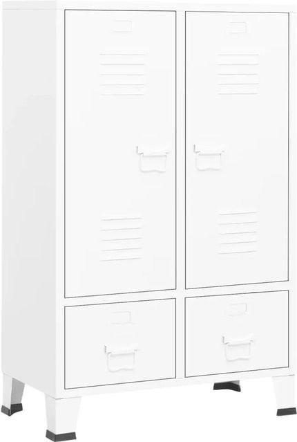 vidaXL Kleiderschrank im Industrie-Stil aus Stahl mit Türen und Schubladen, Weiß, B/T/H: 67 x 35 x 107 cm - Bild 1