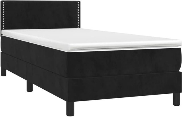 vidaXL Boxspringbett mit Matratze in Schwarz, Hybrid-Bett mit LED-Unterbettbeleuchtung und USB-Ladeport, Samt, B/T/H: 90 x 200 x 78 cm - Bild 1