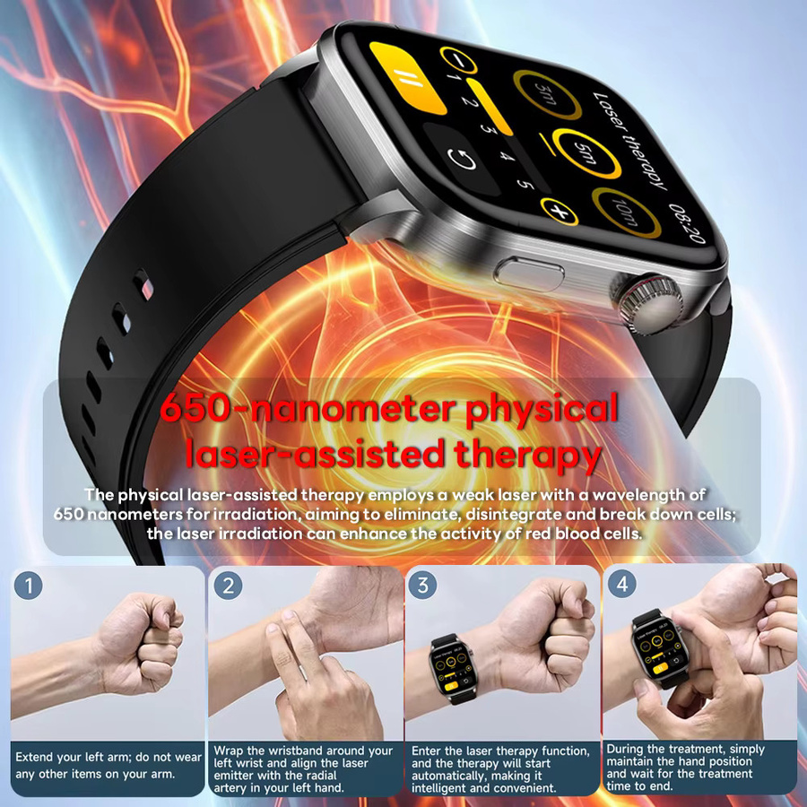 ChiBear Smartwatch mit Lasertherapie und EKG-Überwachung für Männer und Frauen, Bluetooth-Anruf, Schwarz oder Rot - Bild 2