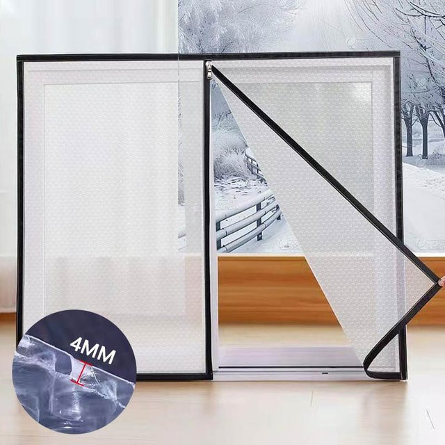 Transparentes Folien-Dichtungsfenster mit Reißverschluss zur Wärmedämmung, schwarz, B: 130 cm, H: 60 cm - Bild 1