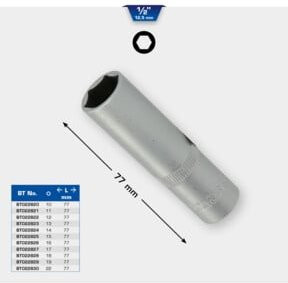 Brilliant Tools 1/2 Zoll Sechskant-Stecknuss in langer Ausführung, 13 mm, Silber - Bild 1