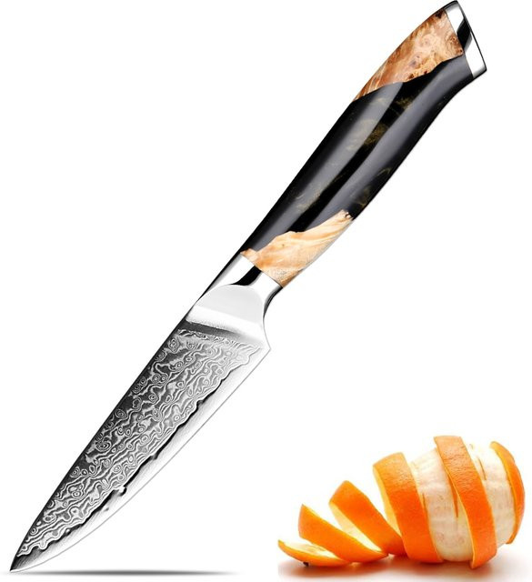 Xituo Damaskus Schälmesser mit schwarzem harzstabilisiertem Holzgriff, 3,5 Zoll Allzweckmesser für die japanische Küche - Bild 1