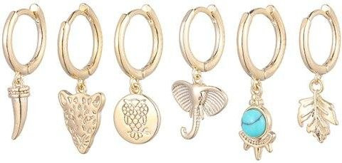 Creolen Set 925 Silber, Elefant, Leopard, Eule, Blätter, Damen - Bild 1