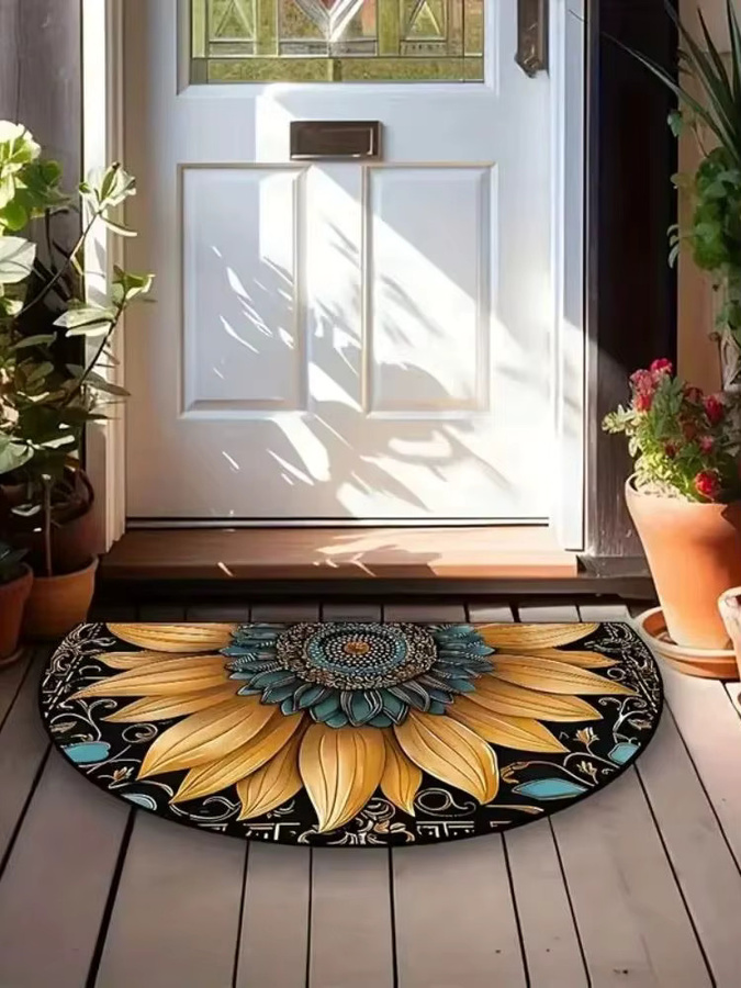VIKAMA Halbrunde Bodenmatte im Retro-Stil, mehrfarbige Grafik-Unterlage aus Polyester, B: 60,0 cm, T: 40,0 cm, H: 1,0 cm - Bild 3