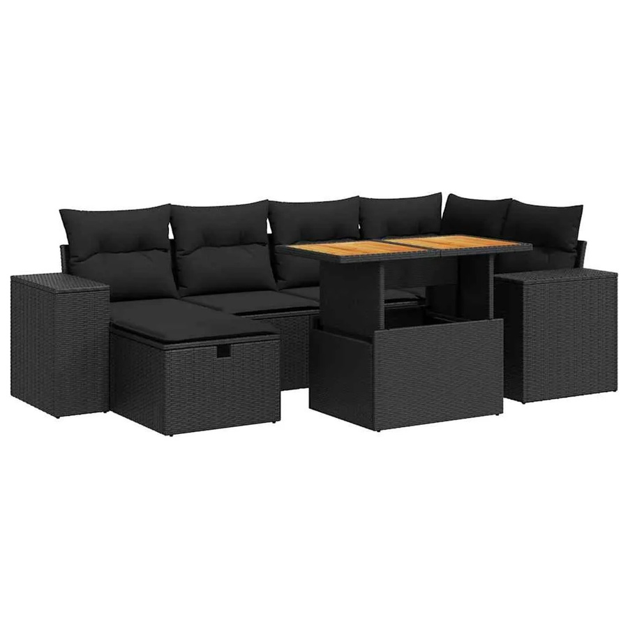 vidaXL 8-tlg Garten-Sofagarnitur in L-Form aus schwarzem Poly-Rattan mit Kissen und pulverbeschichtetem Stahlgestell - Bild 2