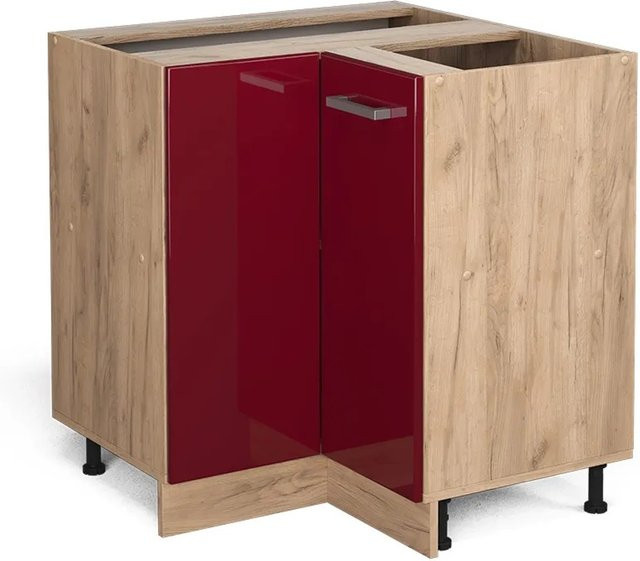 Vicco R-Line Eckunterschrank für die Küche in Bordeaux Hochglanz und Goldkraft Eiche mit Marmor-Optik, B/T/H: 75,6 x 46,0 x 81,6 cm - Bild 1