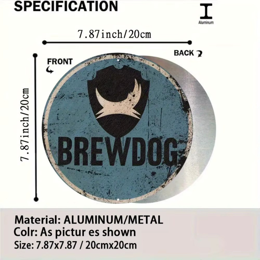 Rundes Aluminiumschild BrewDog in Blau mit rustikalem Design für deine Bar-Dekoration - Bild 2