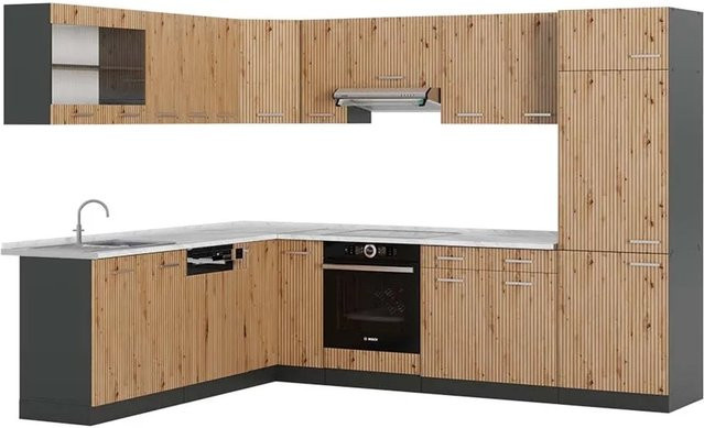 Vicco R-Line Eckküche Artisan Eiche und Anthrazit mit Marmor-Optik B/T/H: 227 x 287 x 207 cm - Bild 1