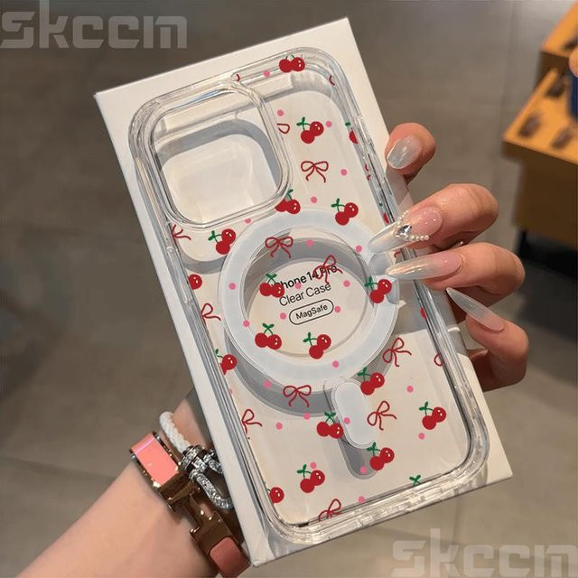 Samsung Handyhülle mit MagSafe Wireless Charger Kompatibilität und niedlichem Kirschdruck, transparent, passend für Galaxy S25 S24 S23 Ultra S22 Plus S21 FE S20 S23 FE - Bild 1