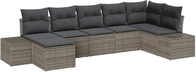 vidaXL Garten-Sofa-Set aus Polyrattan in Grau mit 7 Teilen, inklusive Kissen und Ottoman, L-Form für Garten und Terrasse - Bild 1