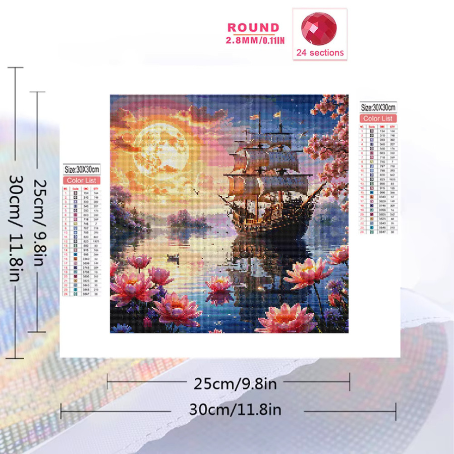 EverShine Diamant-Mosaik Wandkunst Lotusbild mit Landschaftsboot als Diamant-Stickerei in Multicolour, B/H: 20 x 20 cm - Bild 2