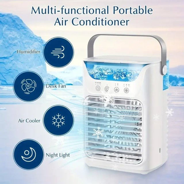 BALASHOV Tragbarer Mini-Klimaanlagen-Ventilator mit Sprühbefeuchter, 3 Windgeschwindigkeiten, 650ml Wassertank, Weiß - Bild 1