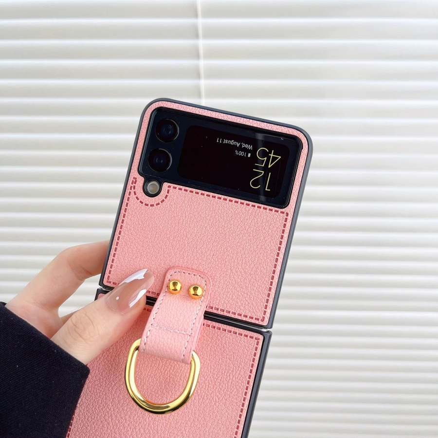 Leder-Handyhülle mit Ringhalter für Samsung Galaxy Z Flip 7, Z Flip 6, Z Flip 5 und Z Flip 4 in Grau mit Anti-Fall Schutz und matter Oberfläche - Bild 2