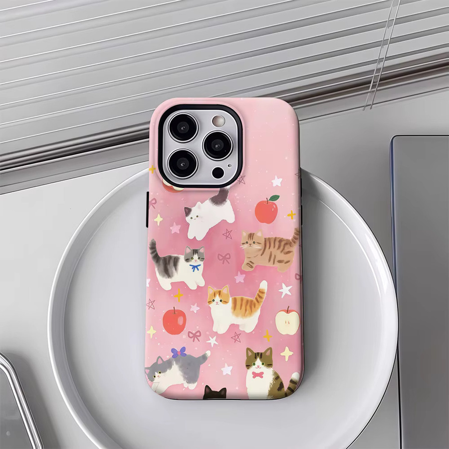 Pink Kitty & Apple Delight Handyhülle für iPhone 17 16 15 14 13 12 Pro Max Plus mit doppelschichtiger Rückseite in Pink - Bild 3