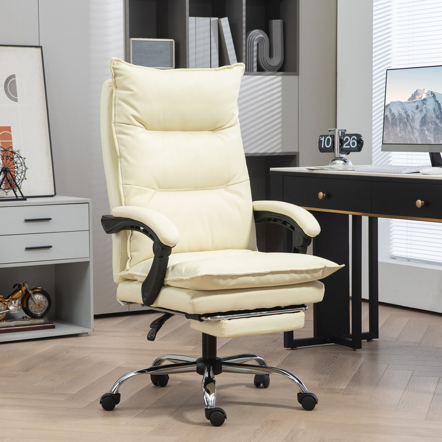 Vinsetto Ergonomischer Bürostuhl in Beige mit Liegefunktion, Fußstütze und Kopfstütze, höhenverstellbar und 155 Grad neigbar - Bild 2
