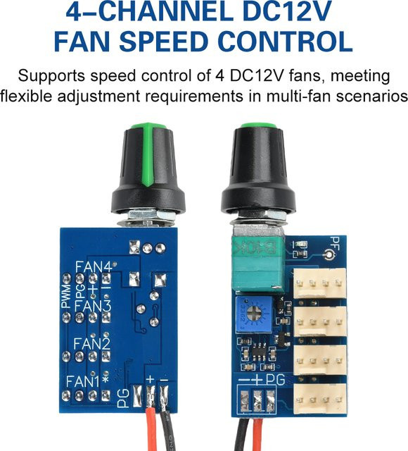 Gaqqee 4-Kanal PWM Lüftergeschwindigkeitsregler Modul DC 12V 3A mit manueller Einstellung in Rot, Schwarz und Blau - Bild 1