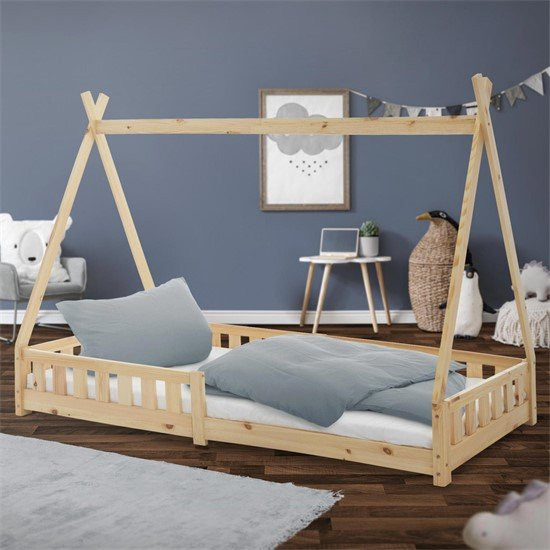 ML-Design Kinderbett Tipi aus Kiefernholz in Braun mit Rausfallschutz und Lattenrost, B/T/H: 90 x 200 x 156 cm - Bild 1