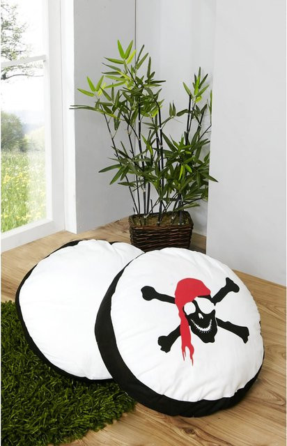 TiCAA 2-teiliges rundes Kissen-Set für Kinderzimmer mit nautischem Grafik-Design in Multicolour und Weiß, Baumwolle, Durchmesser: 40 cm - Bild 1