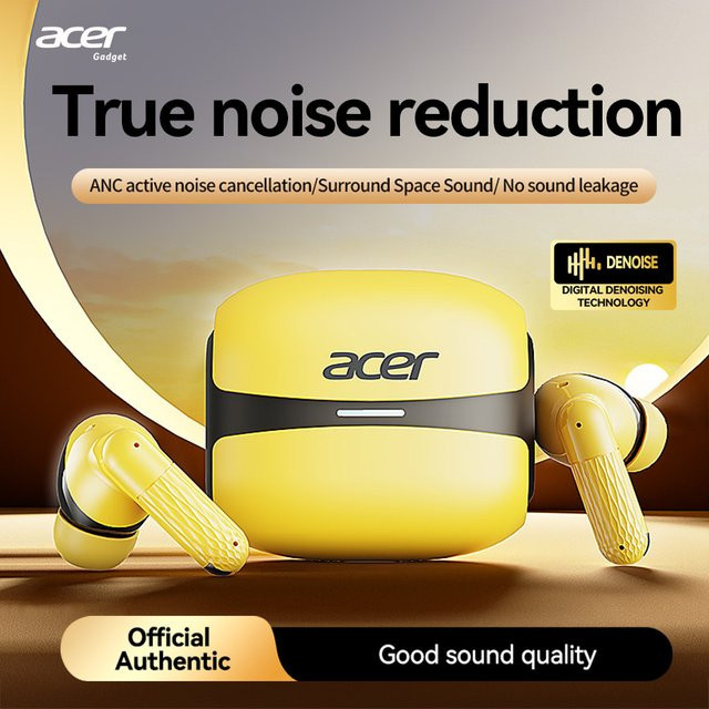 Acer Ohr548 Kabellose Bluetooth In-Ear Kopfhörer mit ANC-Geräuschunterdrückung und Ladecase in Weiß und Gelb - Bild 1