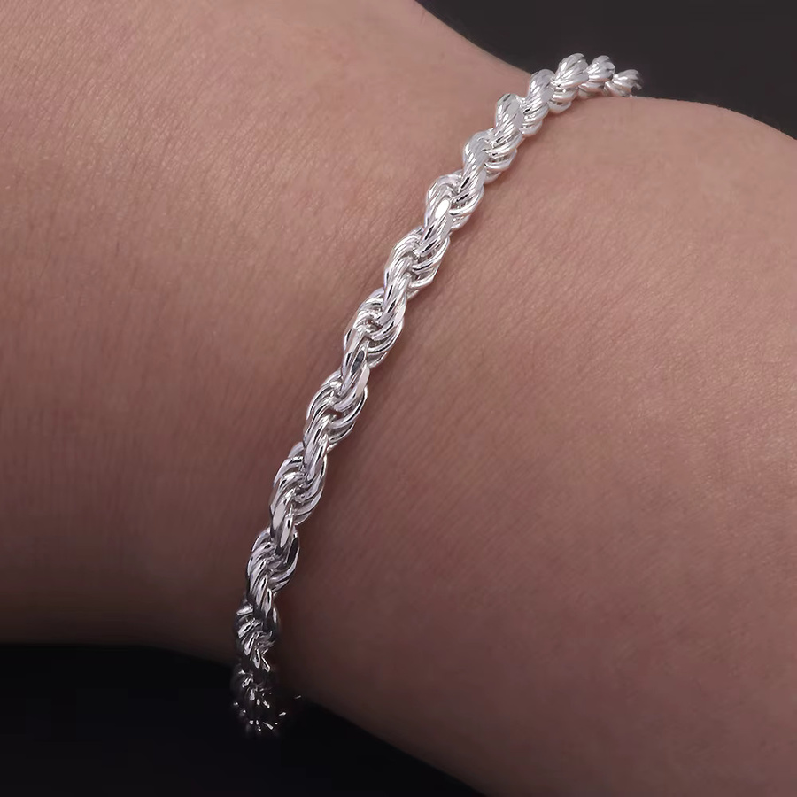 GQTorch Armband, 925 Silber, geflochtenes Seilketten-Armband, Unisex, 3,3 mm - Bild 2