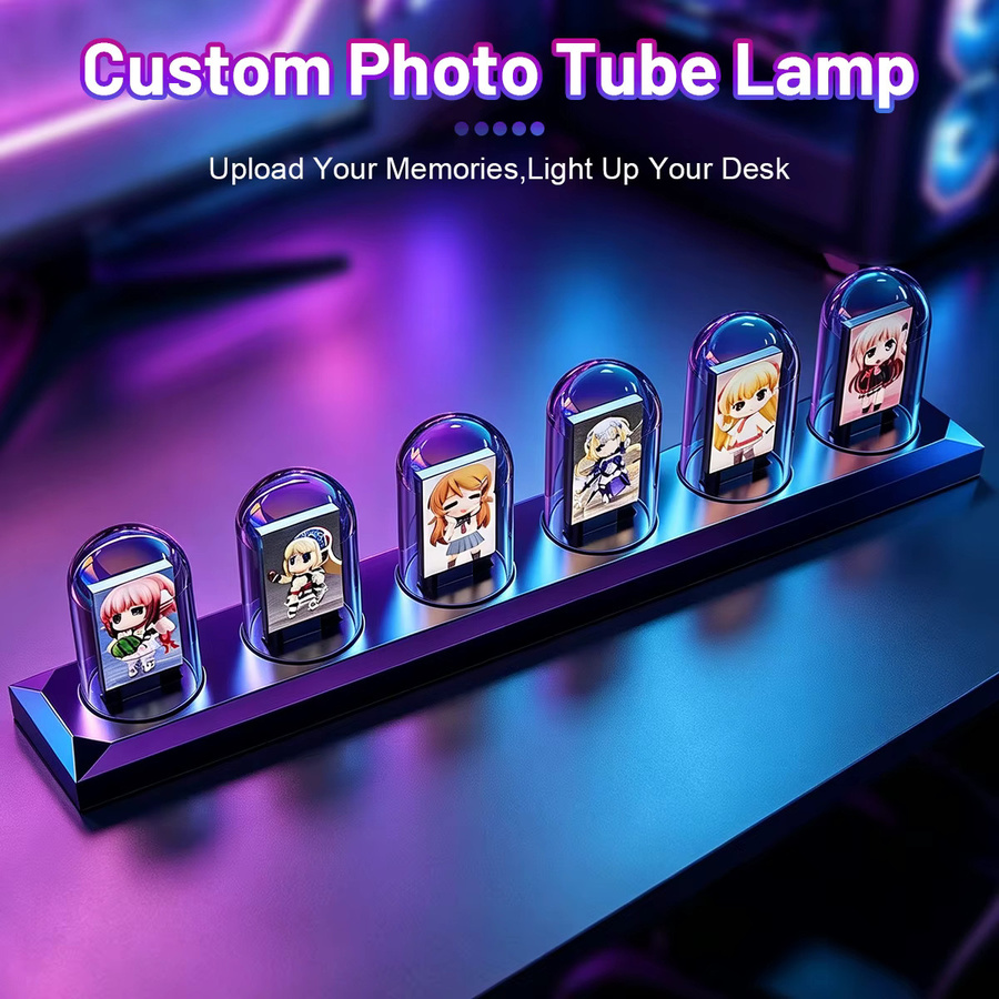 Aiopp RGB Nixie-Röhren-Uhr mit IPS-Farbdisplay in Schwarz, Multicolour Neon-Glühröhren mit Zeit-, Foto- und Wetteranzeige als Desktop-Dekoration - Bild 5