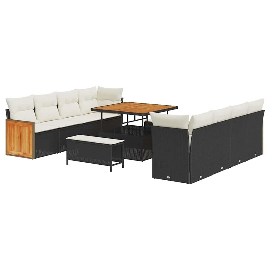 vidaXL Gartensofa-Set mit 11-teiliger Polstergarnitur in Schwarz und Beige, U-Form mit Stauraum und Tisch - Bild 2