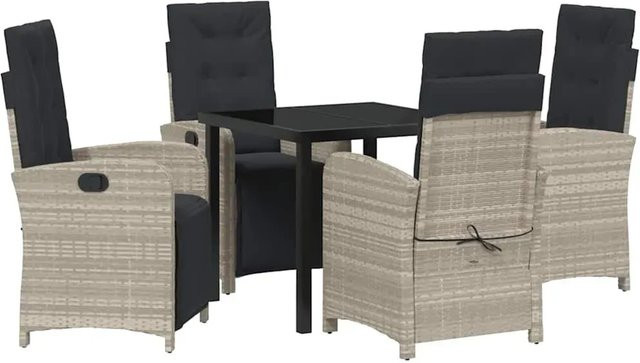 vidaXL Garten Essgruppe 5-teilig aus Poly-Rattan und Glas in Hellgrau mit quadratischem Tisch und 4 Stühlen - Bild 1