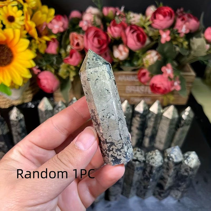 CrystalHola Pyrit Turm aus Naturstein in Gold, Geometrische Kristall Säule für spirituelle Energie und Chakra-Balance - Bild 6