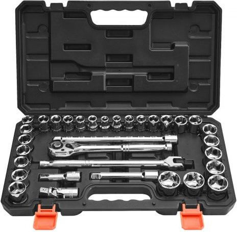VEVOR Steckschlüsselsatz 33-tlg. mit 1/2 Zoll Antrieb, SAE und metrisch, Ratschensatz aus Chrom-Vanadium-Stahl in Silber mit Tragkoffer - Bild 1
