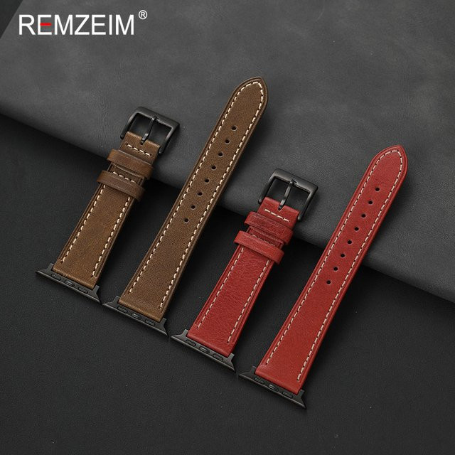 REMZEIM Uhrenarmband Leder, Schwarz, Unisex - Bild 1