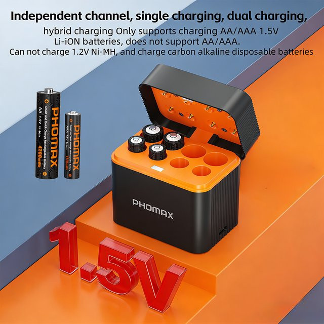 PHOMAX Lithium-Ionen-Akku AA und AAA, 1,5 V wiederaufladbare Batterien in Schwarz - Bild 1