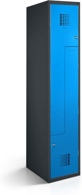 rotstahl Z-Spind mit 2 Türen in Blau und anthrazitgrauem Korpus, B/T/H: 30 x 50 x 180 cm - Bild 1