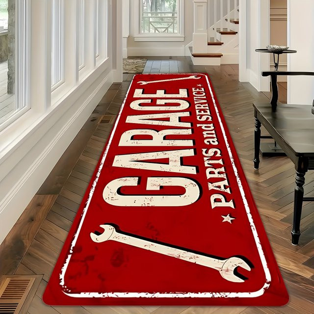 VIKAMA Vintage Auto-Reparaturwerkstatt Teppich in Rot, maschinenwaschbare und geräuschreduzierende Flurmatte, B/T: 150 x 50 cm - Bild 1