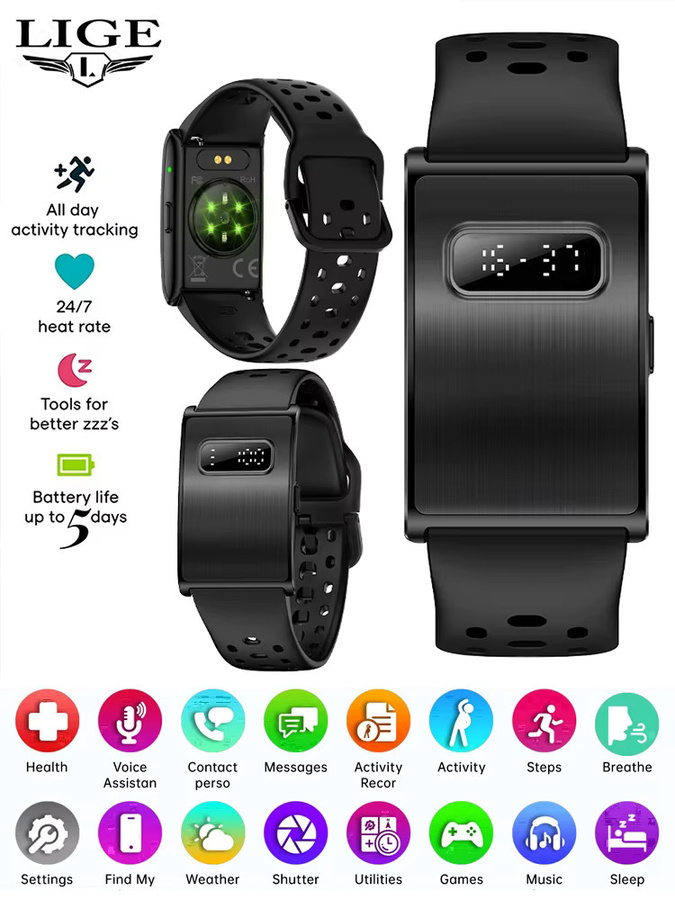 LIGE Smart-Armband ohne Display in Schwarz mit Herzfrequenzmessung und Gesundheitsfunktionen, wasserdichter Fitness Tracker für Damen und Herren - Bild 7
