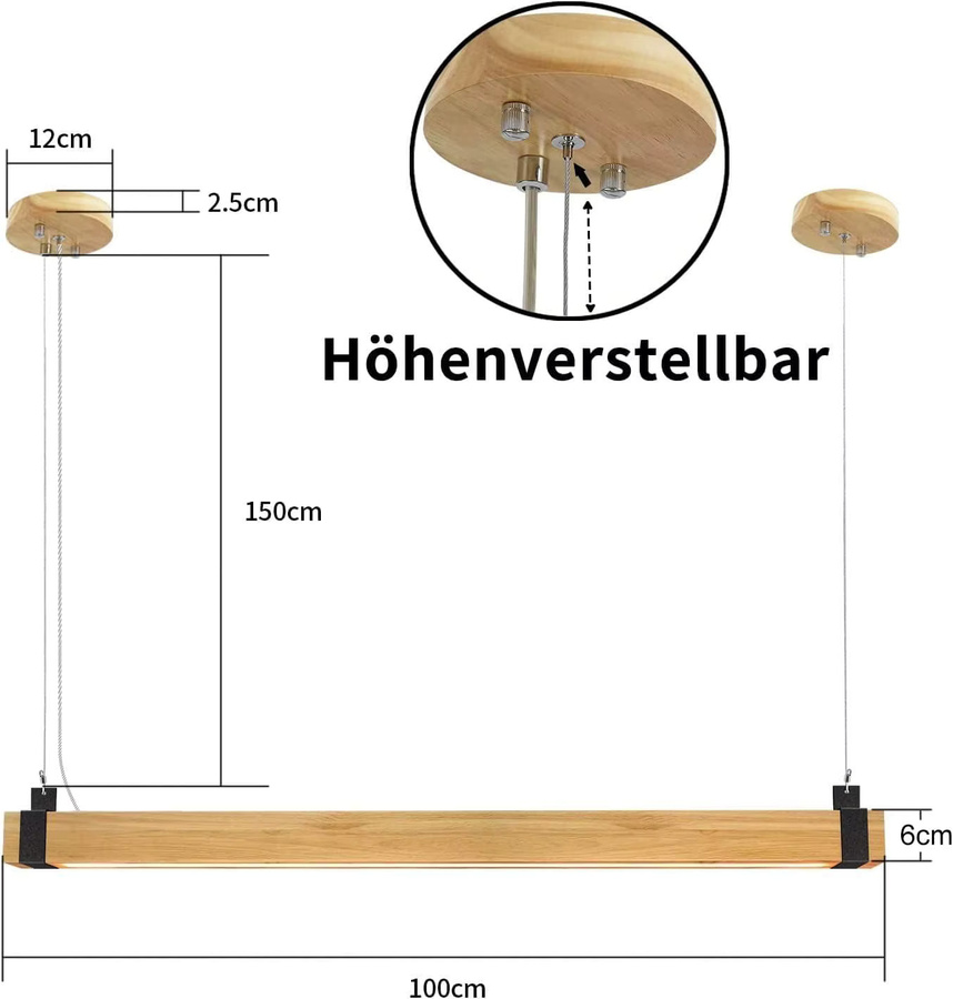 Dimmbare LED Pendelleuchte aus Holz im Industrial Design, Schwarz, 100 cm - Bild 3