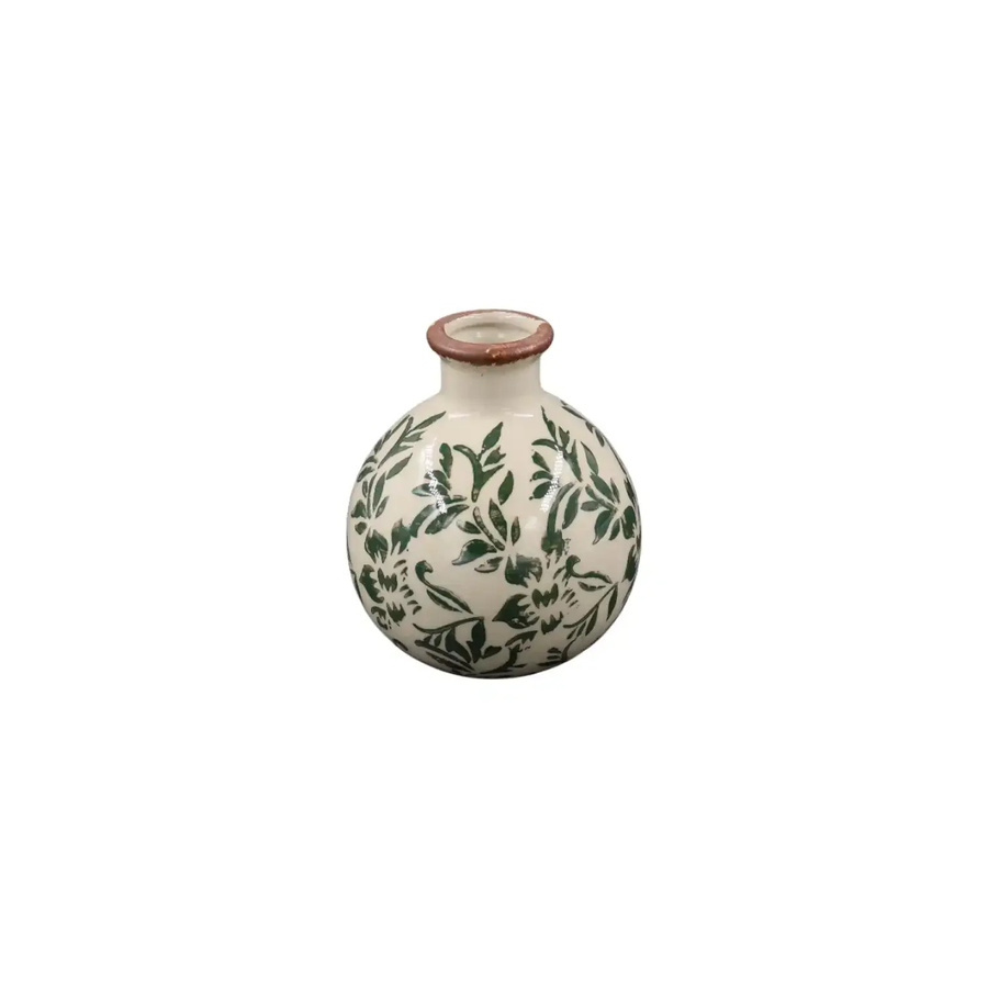 House of Nature Vase Jona grün mit Blumenmuster und rustikalem Design, Höhe: 11 cm, Durchmesser: 9 cm - Bild 1