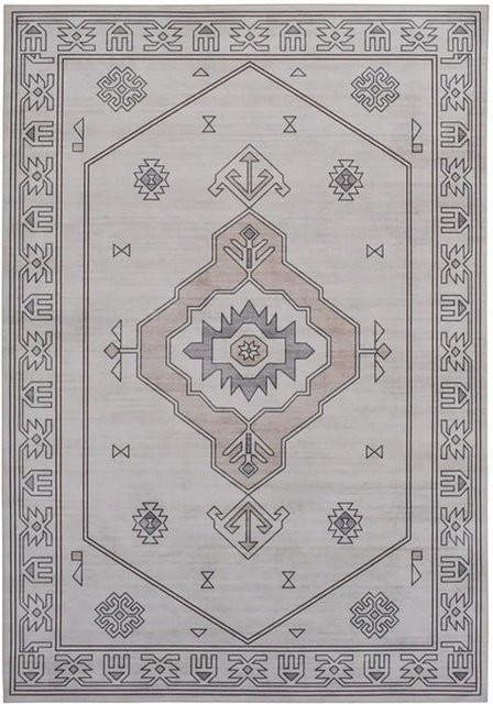 Vercai Rugs Teppich Willow Medaillon in Elfenbein, Beige und Weiß, B/T: 160 x 230 cm, waschbarer Polyester-Teppich im klassischen Ornament-Design - Bild 1