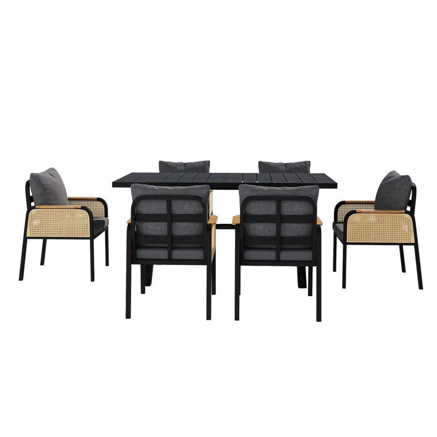 okwish Gartenmöbel Lounge Set mit Tisch und Stühlen aus Eisen und Kunststoffholz in Schwarz inklusive Sitzkissen - Bild 2
