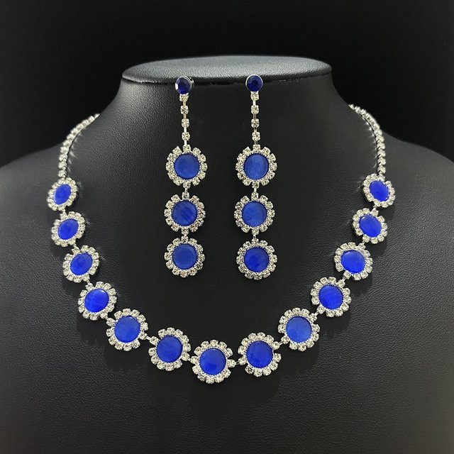 Schmuckset, Halskette, Ohrringset, Kupfer, blau, Zirkonia, Kristall, Damen - Bild 1