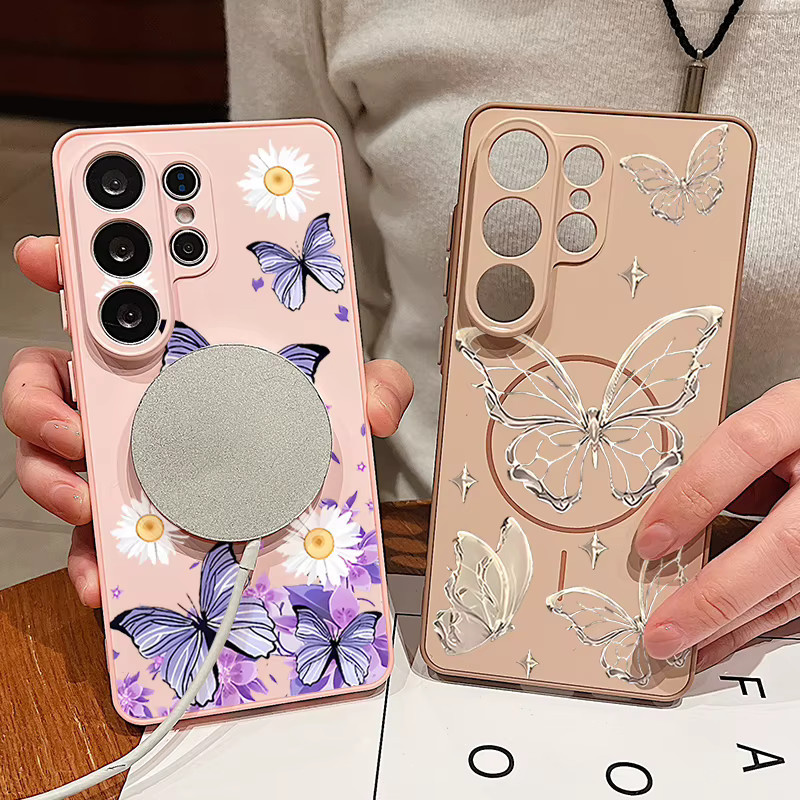 Magnetische Handyhülle mit Schmetterling-Design für Samsung Galaxy S26 S25 S24 S23 S15 A55 A54 A35 A15 in Lila - Bild 2