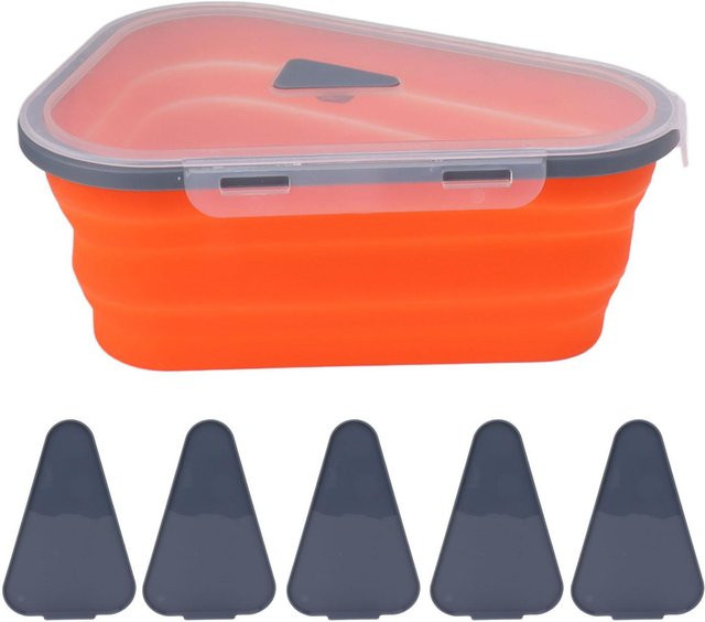 TOMTOP JMS Wiederverwendbarer und erweiterbarer Pizza-Aufbewahrungsbehälter aus Silikon mit 5 mikrowellengeeigneten Tabletts in Rot und Orange - Bild 1