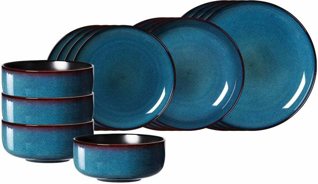 Ritzenhoff & Breker Bali Dinner Set 16-teilig aus Keramik in Blue und Black - Bild 1