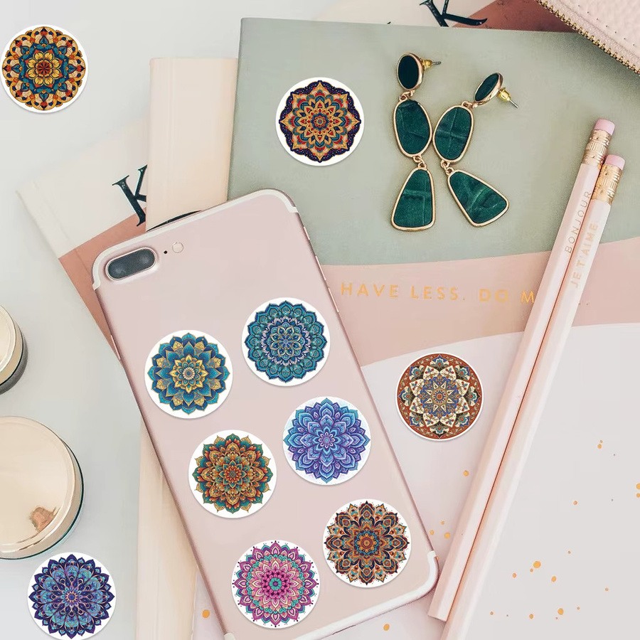 YourLife Store Washi-Siegelaufkleber mit Mandala-Muster in Multicolour, 500 Stück pro Rolle, Boho-Dekor für Tagebuch und Umschläge - Bild 3