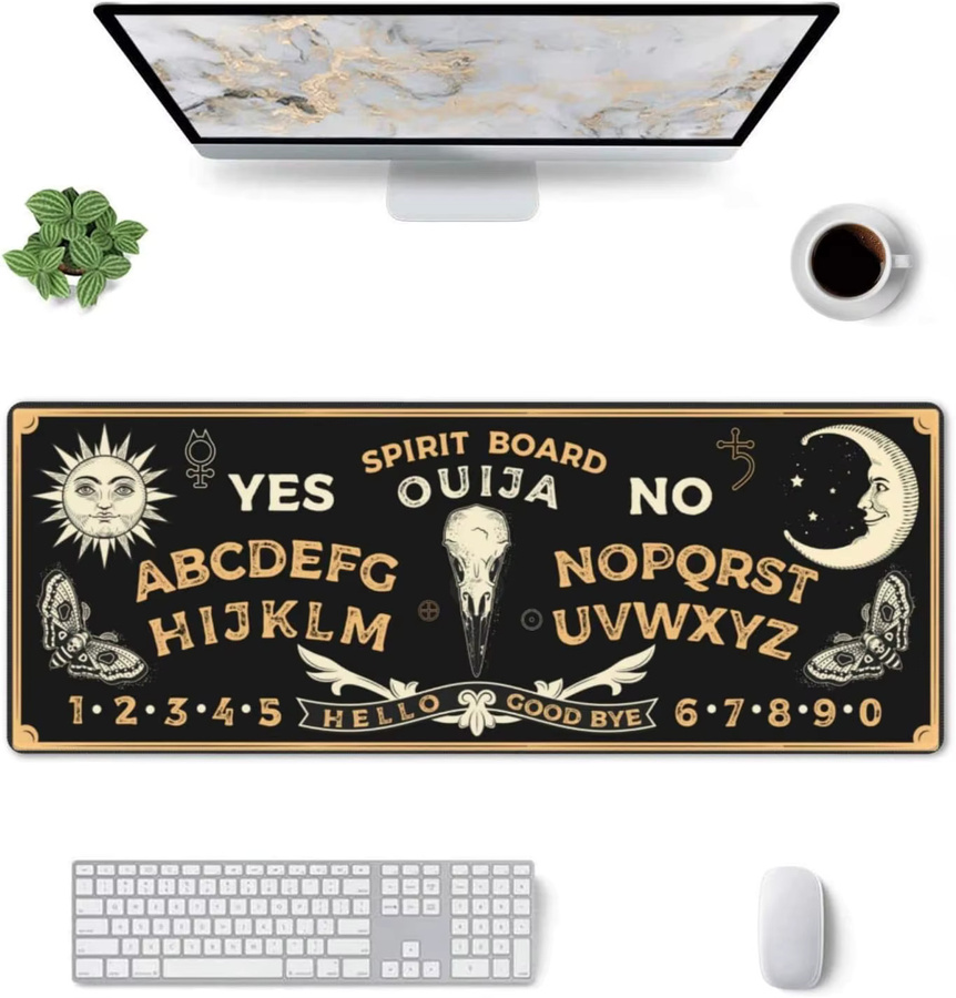 Goth Raven Mauspad in Schwarz-Weiß, übergroße Schreibtischunterlage mit genähten Kanten und rutschfester Basis für Gamer und Heimbüro - Bild 2