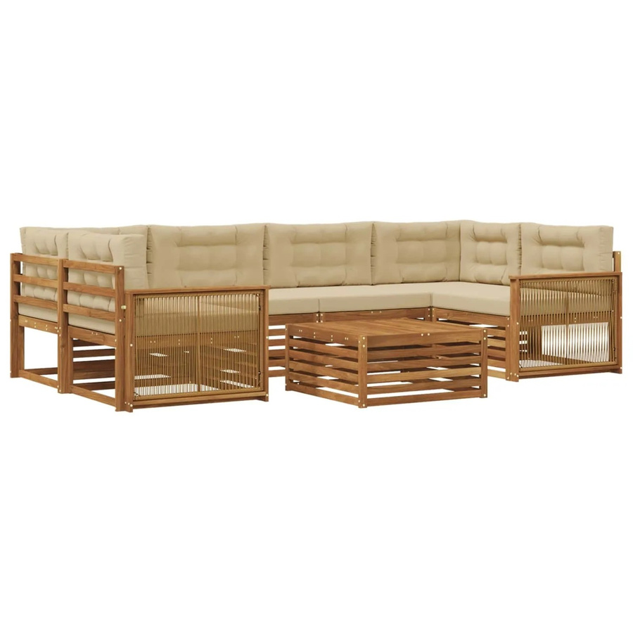 vidaXL Outdoor-Sofagarnitur L-Form aus Akazienholz mit 7 Kissen in Natur und Beige - Bild 2