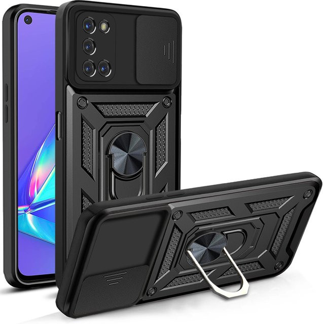 Magnetische Panzer-Handyhülle mit Ringhalter und Kameraschutz für OPPO A52 A72 A92 in Schwarz - Bild 1